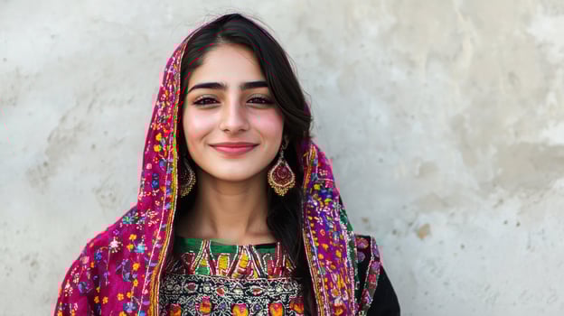A young woman wearing traditional clothing and earrings photo