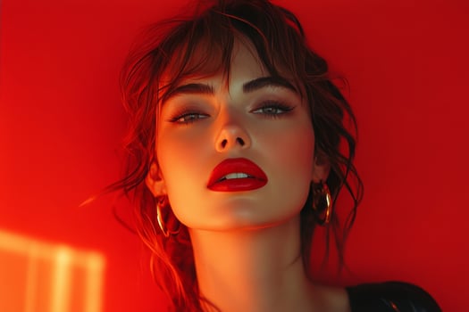 A woman with red lips and red hair photo