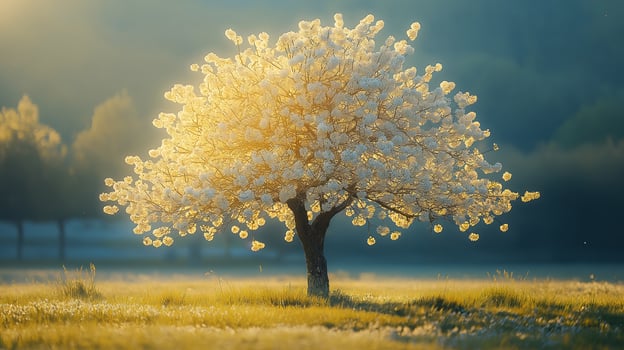 A magnificent blossoming cherry tree in full bloom, standing in a peaceful Moldovan landscape during springtime. photo