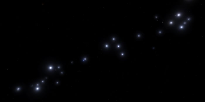 Silent night sky with twinkling star constellations and distant galaxies photo