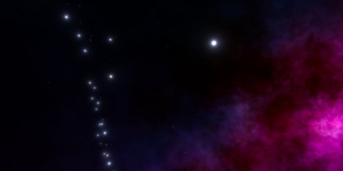 Starry night sky with nebula and constellation in deep space photo