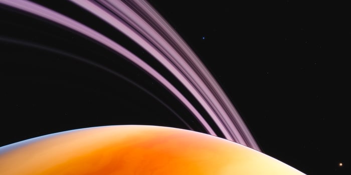 Vibrant rings of saturn against a starry cosmic background photo