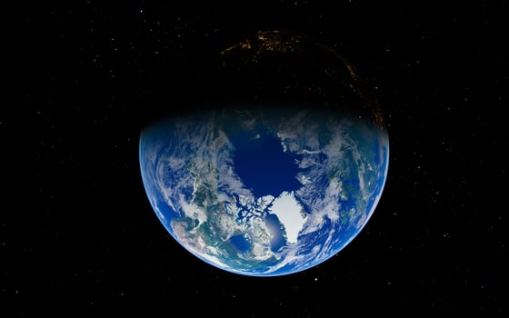 Earth's northern hemisphere in space revealing arctic region and icy oceans photo