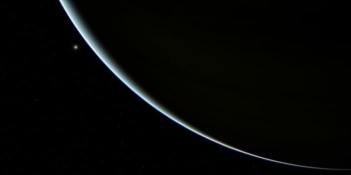 Mystical view of saturn and titan in distant space photo