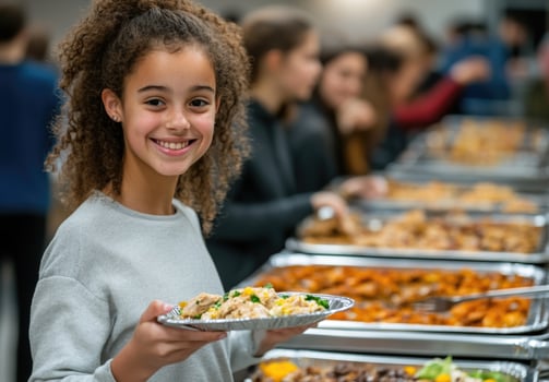 Students gather in the school cafeteria to enjoy a variety of healthy breakfast options during National School Breakfast Week, promoting nutrition and community engagement photo