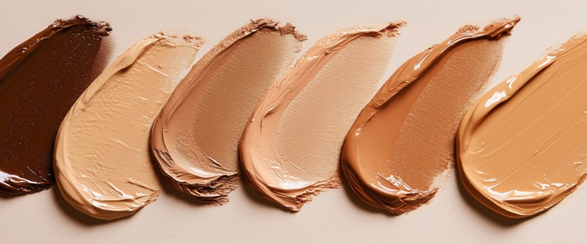 Various shades of foundation smeared diversity in skin tones and smooth textures photo