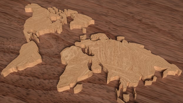 Wood world map for Business or education photo