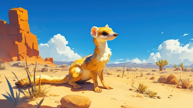 A vibrant desert scene featuring a majestic animal standing proudly against a stunning backdrop photo