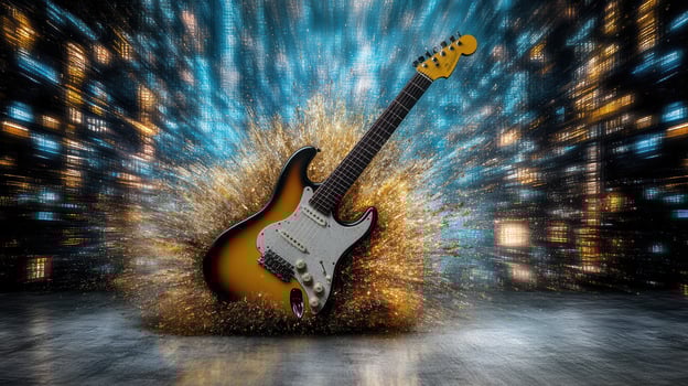 stunning electric guitar surrounded by vibrant explosion of color and light photo