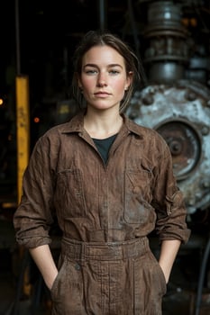 Female industrial worker in overalls photo