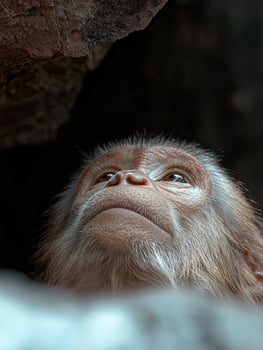 Close up of a young monkey looking up photo