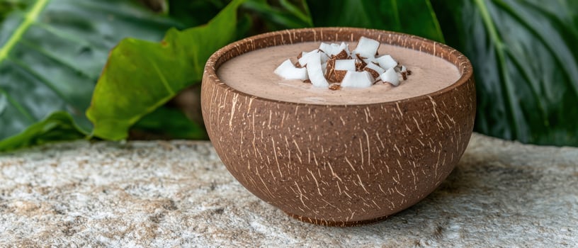 Delicious chocolate smoothie bowl with coconut flakes photo