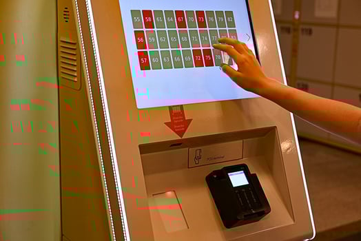 luggage storage at the train station, contactless payment using the terminal On a wonderful day with a positive attitude photo