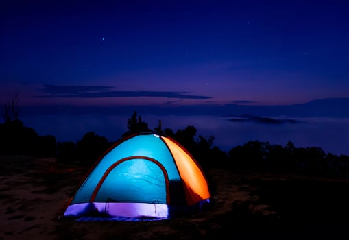 Night camping in mountain tents travel relaxation photo