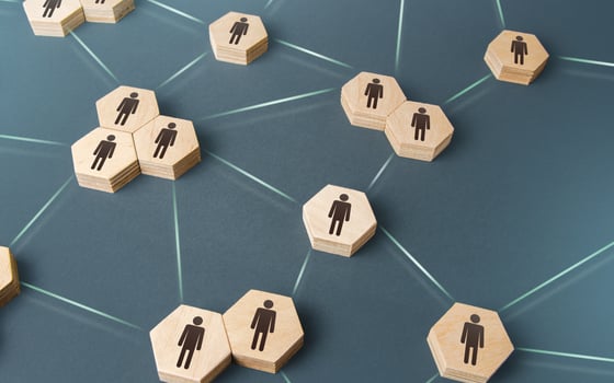 People are corporating on a single network. Delegation of work and responsibilities. Decentralized networking. Teamwork cooperation. Functioning of departments and divisions of the company. photo