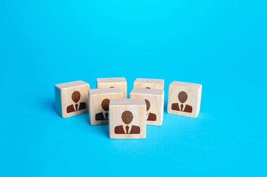 People form a team with a leader at the head. Business personnel management. Effective teamwork, distribution of responsibilities. Support and unity group. Leadership and headship. Follow influencer photo