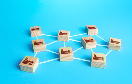Networked industrial plants. Combine association of industrial enterprises of related industries. Monopoly. Business network companies complex markets. Internationalization globalization. Clusters photo