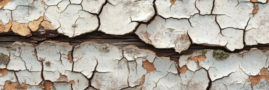 Cracked peeling white paint on weathered wooden surface texture closeup photo