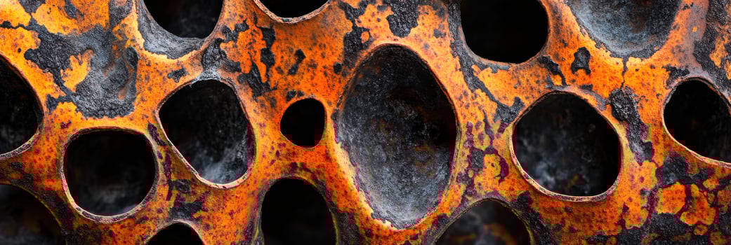 Rusted metal surface with irregular holes and oxidized texture pattern photo