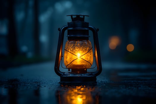 Moody Lantern on Rainy Street - Atmospheric Evening Concept for Artistic Design photo