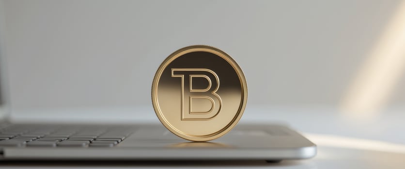 A golden coin with the letter B on it is on a computer screen photo