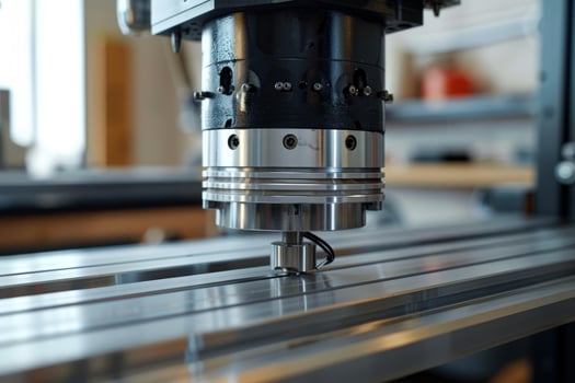 Cnc router machine preparing to engrave metal detail at workshop photo