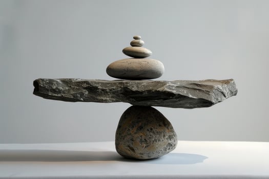 Balancing rocks symbolizing stability and harmony on white background photo