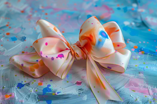 Decorated ribbon lying on a colorful surface photo
