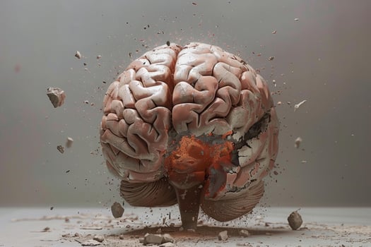 Exploding brain showing mental health problems and burnout syndrome photo