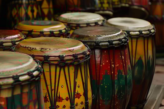Colorful traditional african drums displaying rich musical heritage photo