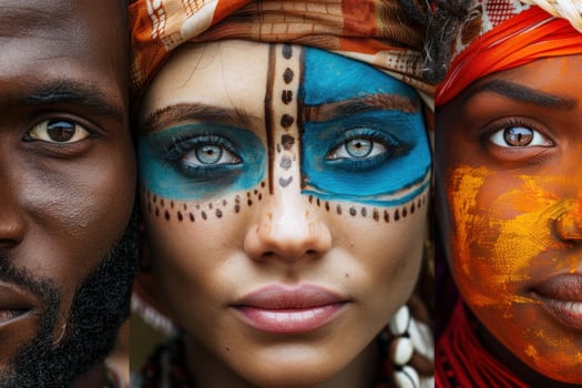 Models showing tribal makeup from different cultures photo