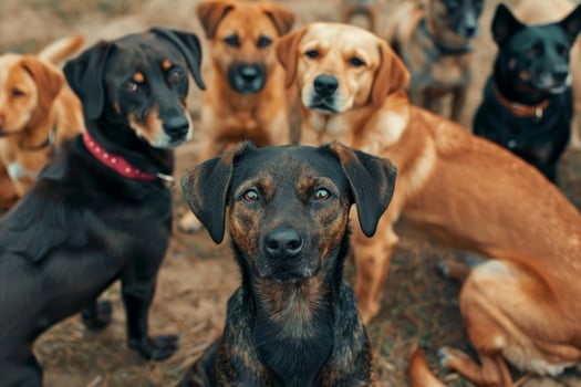 Pack of dogs posing together outdoors photo