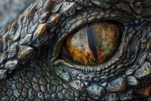 Dragon eye staring showing scaley skin and fiery pupil photo