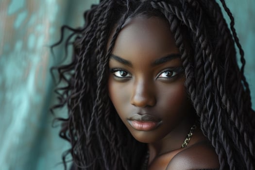 Young black woman posing with braided hair and gold necklace photo