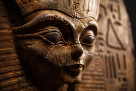 Close up of ancient egyptian pharaoh sculpture showing intricate details photo