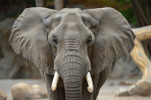 Large african elephant showing its tusks and huge ears photo