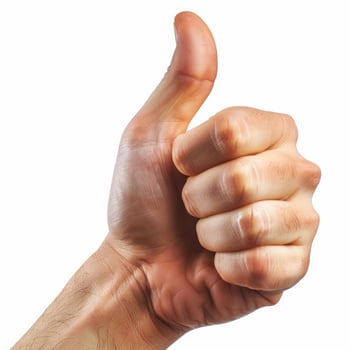 Hand showing thumb up gesture on white background photo