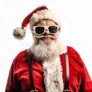 Cool santa claus wearing sunglasses and smiling at christmas time photo