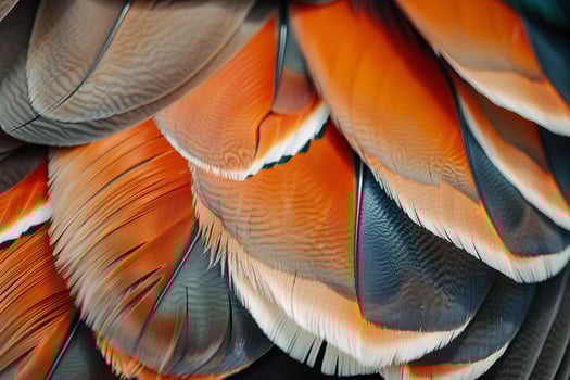 Vibrant orange, brown, and white mandarin duck feathers creating intricate patterns photo