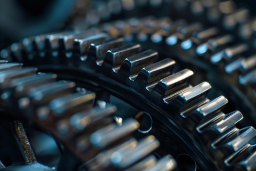 Close up of interlocking gears working together in perfect harmony photo