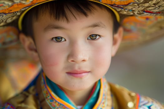 Young buddhist monk wearing traditional hat and clothes photo