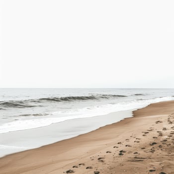 Gentle waves rolling onto a serene sandy beach on an overcast day photo