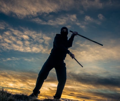Training with poles at sunset photo