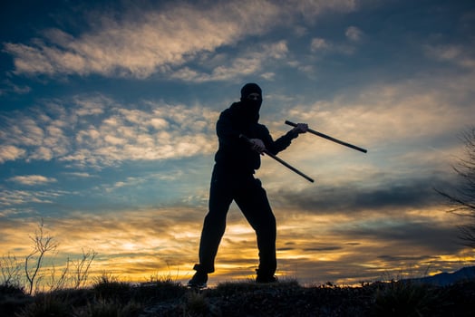 Training with poles on the top of the mountain photo