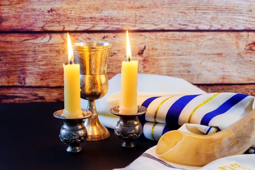 jewish holiday Hanukkah Festive composition for Hanukkah on dark background photo