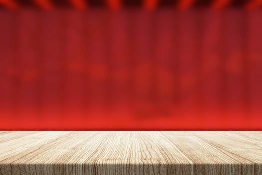Wooden Table with Blurred Red Chinese Restaurant Wall Background photo