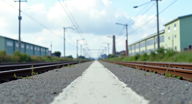 white on train platform extending to industrial photo