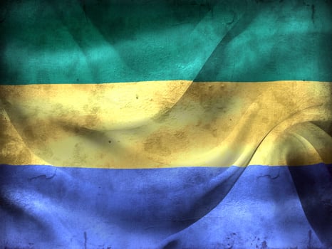 Vintage look Gabon flag - realistic waving fabric flag photo