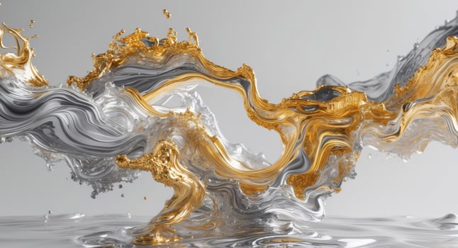 Abstract Gold and Silver Liquid Swirls Design photo