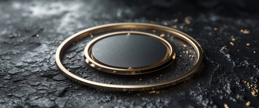 Dark Grunge Metallic Texture with Gold Accents and Circular Emblem photo